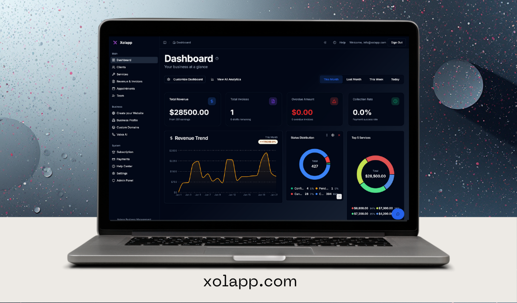 Xolapp dashboard for tracking bookings and business insights
